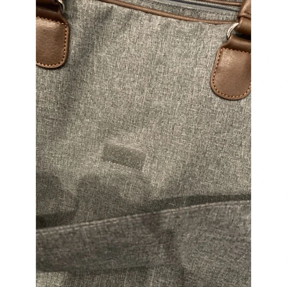 VTG Y2K Chaps Grey Laptop Tote Bag Nylon Brown Trim Silver Logo Luxury Designer